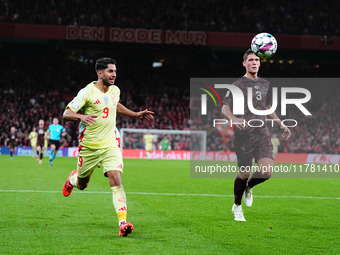 Ayoze Perez of Spain  shoots on goal during the Nations League Round 5 match between Denmark against Spain at Parken, Copenhagen, Denmark on...