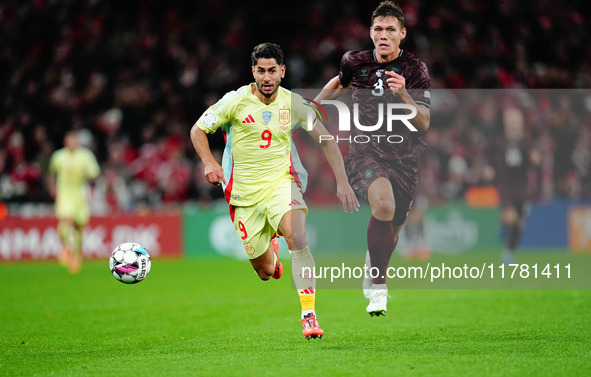 Ayoze Perez of Spain  controls the ball during the Nations League Round 5 match between Denmark against Spain at Parken, Copenhagen, Denmark...