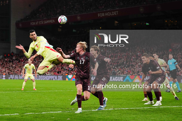 Mikel Merino of Spain  heads during the Nations League Round 5 match between Denmark against Spain at Parken, Copenhagen, Denmark on Novembe...