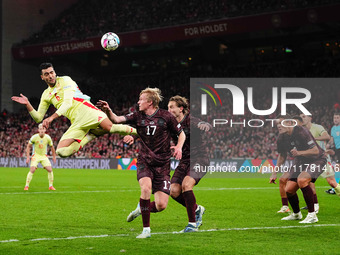 Mikel Merino of Spain  heads during the Nations League Round 5 match between Denmark against Spain at Parken, Copenhagen, Denmark on Novembe...