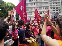 Labor activists demonstrate on Paulista Avenue in Sao Paulo, Brazil, on November 15, 2024 against the work schedule where workers have only...