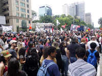 Labor activists demonstrate on Paulista Avenue in Sao Paulo, Brazil, on November 15, 2024 against the work schedule where workers have only...