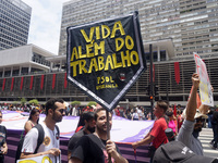 Labor activists demonstrate on Paulista Avenue in Sao Paulo, Brazil, on November 15, 2024 against the work schedule where workers have only...