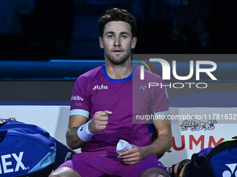 Casper Ruud (NOR) celebrates the victory against Andrey Rublev (RUS) during day six of the Nitto ATP Finals 2024 at Inalpi Arena in Turin, I...