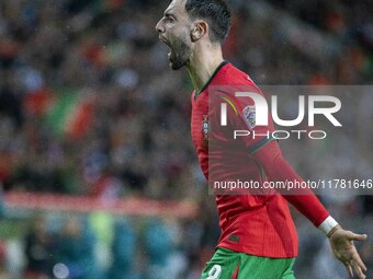 Bruno Fernandes of Portugal celebrates scoring his team's goal during the UEFA Nations League 2024/25 League A Group A1 match between Portug...