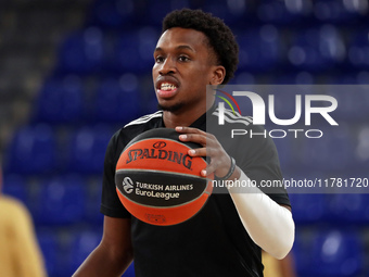 T. J. Shorts plays during the match between FC Barcelona and Paris Basketball, corresponding to week 10 of the Turkish Airlines Euroleague,...