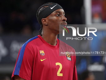 Dame Sarr plays during the match between FC Barcelona and Paris Basketball, corresponding to week 10 of the Turkish Airlines Euroleague, at...