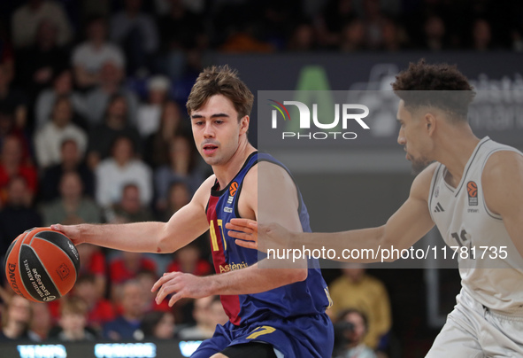 Juan Nunez and Maodo Lo play during the match between FC Barcelona and Paris Basketball, corresponding to week 10 of the Turkish Airlines Eu...