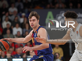 Juan Nunez and Maodo Lo play during the match between FC Barcelona and Paris Basketball, corresponding to week 10 of the Turkish Airlines Eu...