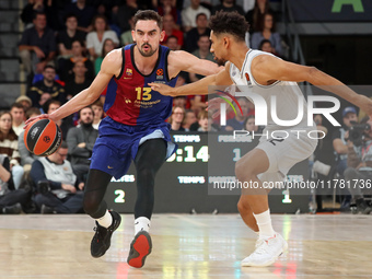 Tomas Satoransky and Maodo Lo play during the match between FC Barcelona and Paris Basketball, corresponding to week 10 of the Turkish Airli...