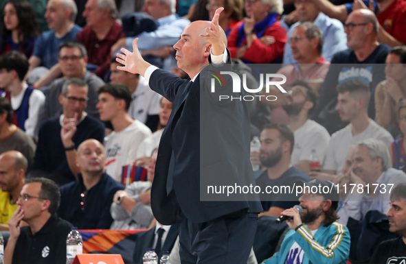 Joan Penarroya coaches during the match between FC Barcelona and Paris Basketball, corresponding to week 10 of the Turkish Airlines Euroleag...