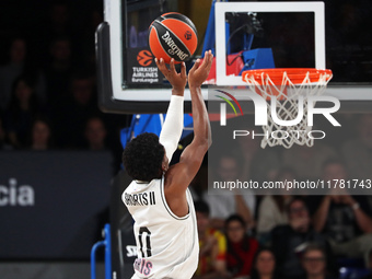 T. J. Shorts plays during the match between FC Barcelona and Paris Basketball, corresponding to week 10 of the Turkish Airlines Euroleague,...