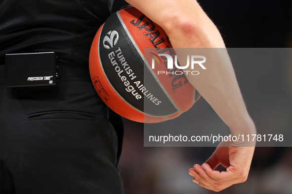 The official ball of the Euroleague is used during the match between FC Barcelona and Paris Basketball, corresponding to week 10 of the Turk...