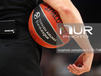 The official ball of the Euroleague is used during the match between FC Barcelona and Paris Basketball, corresponding to week 10 of the Turk...