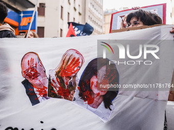 Demonstrators participate in the No Meloni Day student protest in Milan, Italy, on November 15, 2024 (