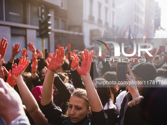 Demonstrators participate in the No Meloni Day student protest in Milan, Italy, on November 15, 2024 (