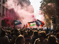 Demonstrators participate in the No Meloni Day student protest in Milan, Italy, on November 15, 2024 (