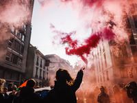 Demonstrators participate in the No Meloni Day student protest in Milan, Italy, on November 15, 2024 (