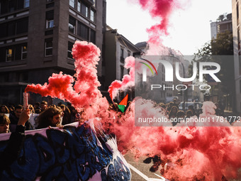 Demonstrators participate in the No Meloni Day student protest in Milan, Italy, on November 15, 2024 (