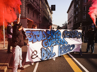 Demonstrators participate in the No Meloni Day student protest in Milan, Italy, on November 15, 2024 (