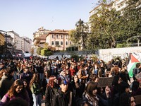 Demonstrators participate in the No Meloni Day student protest in Milan, Italy, on November 15, 2024 (