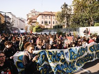 Demonstrators participate in the No Meloni Day student protest in Milan, Italy, on November 15, 2024 (