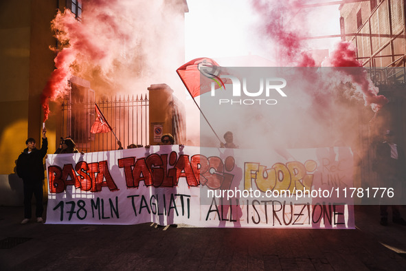 Demonstrators participate in the No Meloni Day student protest in Milan, Italy, on November 15, 2024 