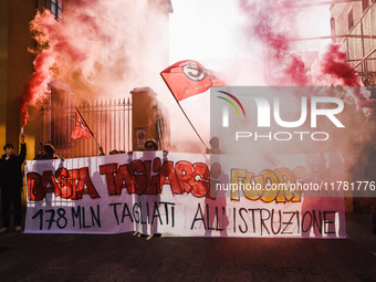 Demonstrators participate in the No Meloni Day student protest in Milan, Italy, on November 15, 2024 (