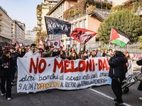 Demonstrators participate in the No Meloni Day student protest in Milan, Italy, on November 15, 2024 (