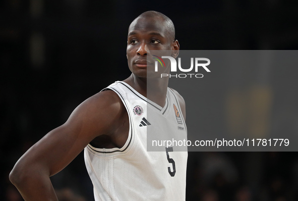 Bandja Sy plays during the match between FC Barcelona and Paris Basketball, corresponding to week 10 of the Turkish Airlines Euroleague, at...