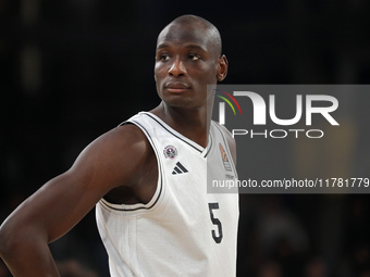 Bandja Sy plays during the match between FC Barcelona and Paris Basketball, corresponding to week 10 of the Turkish Airlines Euroleague, at...