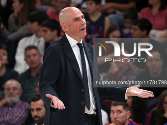 Joan Penarroya coaches during the match between FC Barcelona and Paris Basketball, corresponding to week 10 of the Turkish Airlines Euroleag...