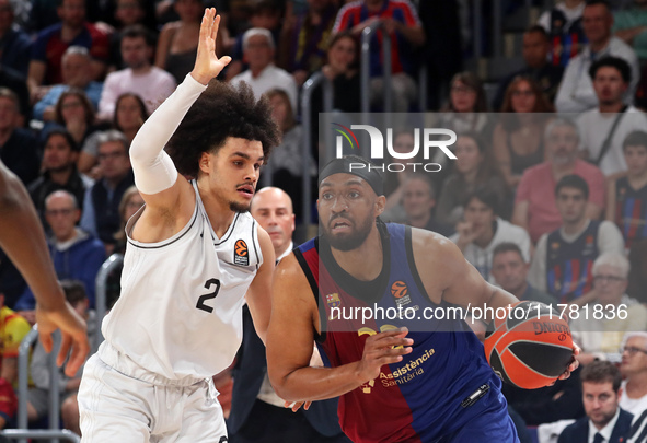 Jabari Parker and Nadir Hifi play during the match between FC Barcelona and Paris Basketball, corresponding to week 10 of the Turkish Airlin...