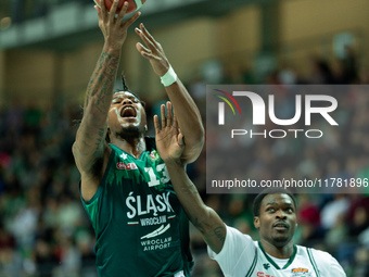 Kenan Blackshear participates in a match of the Orlen Basket Liga between Zastal Zielona Gora and WKS Slask Wroclaw in Wroclaw, Poland, on N...