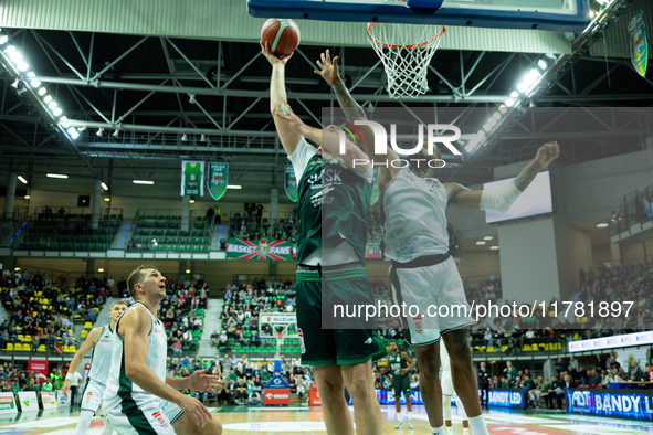 Adrian Bogucki participates in a match of the Orlen Basket Liga between Zastal Zielona Gora and WKS Slask Wroclaw in Wroclaw, Poland, on Nov...