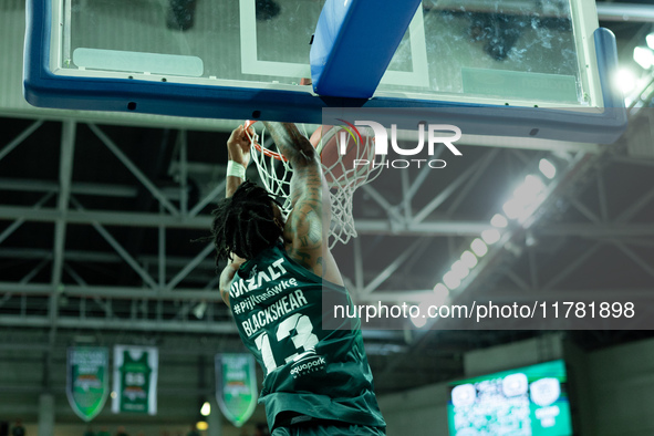 Kenan Blackshear participates in a match of the Orlen Basket Liga between Zastal Zielona Gora and WKS Slask Wroclaw in Wroclaw, Poland, on N...