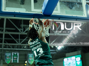 Kenan Blackshear participates in a match of the Orlen Basket Liga between Zastal Zielona Gora and WKS Slask Wroclaw in Wroclaw, Poland, on N...