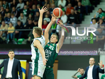 Adam Waczynski participates in a match of the Orlen Basket Liga between Zastal Zielona Gora and WKS Slask Wroclaw in Wroclaw, Poland, on Nov...