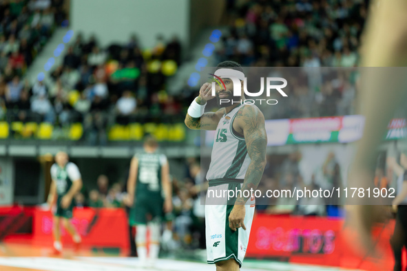 Walter Hodge participates in a match of the Orlen Basket Liga between Zastal Zielona Gora and WKS Slask Wroclaw in Wroclaw, Poland, on Novem...