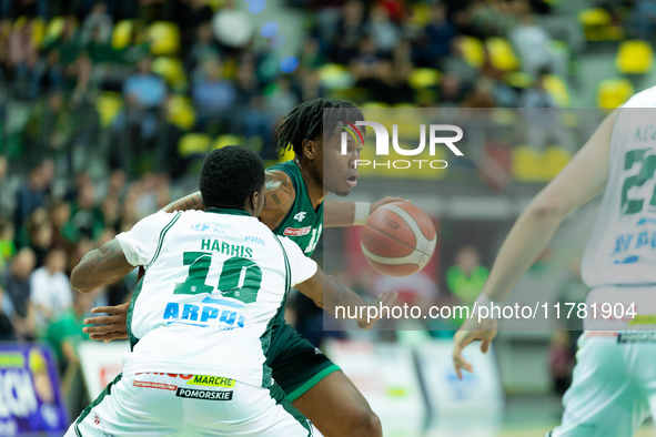 Kenan Blackshear participates in a match of the Orlen Basket Liga between Zastal Zielona Gora and WKS Slask Wroclaw in Wroclaw, Poland, on N...