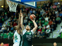 Adrian Bogucki participates in a match of the Orlen Basket Liga between Zastal Zielona Gora and WKS Slask Wroclaw in Wroclaw, Poland, on Nov...