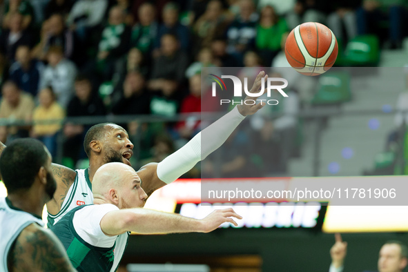 Kamari Murphy and Adrian Bogucki play during a match of the Orlen Basket Liga between Zastal Zielona Gora and WKS Slask Wroclaw in Wroclaw,...