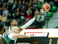 Kamari Murphy and Adrian Bogucki play during a match of the Orlen Basket Liga between Zastal Zielona Gora and WKS Slask Wroclaw in Wroclaw,...