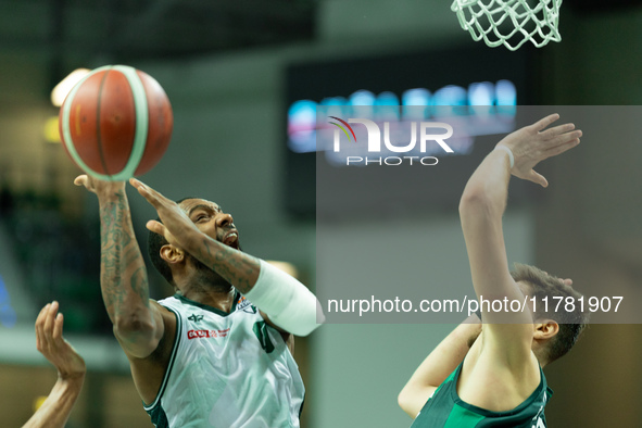 Sindarius Thornwell participates in a match of the Orlen Basket Liga between Zastal Zielona Gora and WKS Slask Wroclaw in Wroclaw, Poland, o...