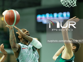 Sindarius Thornwell participates in a match of the Orlen Basket Liga between Zastal Zielona Gora and WKS Slask Wroclaw in Wroclaw, Poland, o...