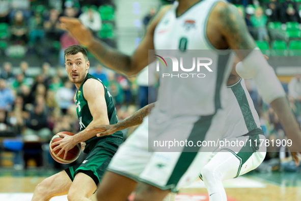 Daniel Golebiowski participates in a match of the Orlen Basket Liga between Zastal Zielona Gora and WKS Slask Wroclaw in Wroclaw, Poland, on...