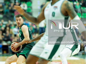 Daniel Golebiowski participates in a match of the Orlen Basket Liga between Zastal Zielona Gora and WKS Slask Wroclaw in Wroclaw, Poland, on...