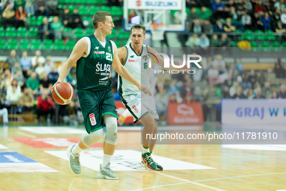 Adam Waczynski participates in a match of the Orlen Basket Liga between Zastal Zielona Gora and WKS Slask Wroclaw in Wroclaw, Poland, on Nov...