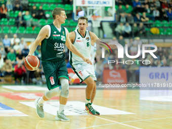 Adam Waczynski participates in a match of the Orlen Basket Liga between Zastal Zielona Gora and WKS Slask Wroclaw in Wroclaw, Poland, on Nov...