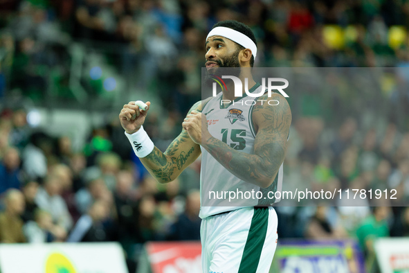 Walter Hodge participates in a match of the Orlen Basket Liga between Zastal Zielona Gora and WKS Slask Wroclaw in Wroclaw, Poland, on Novem...